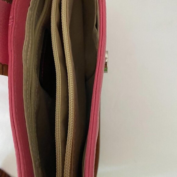 Fossil Pink Brown Leather Heart Accent Whipstitch Y2K Medium Shoulder Bag Purse - Picture 9 of 11